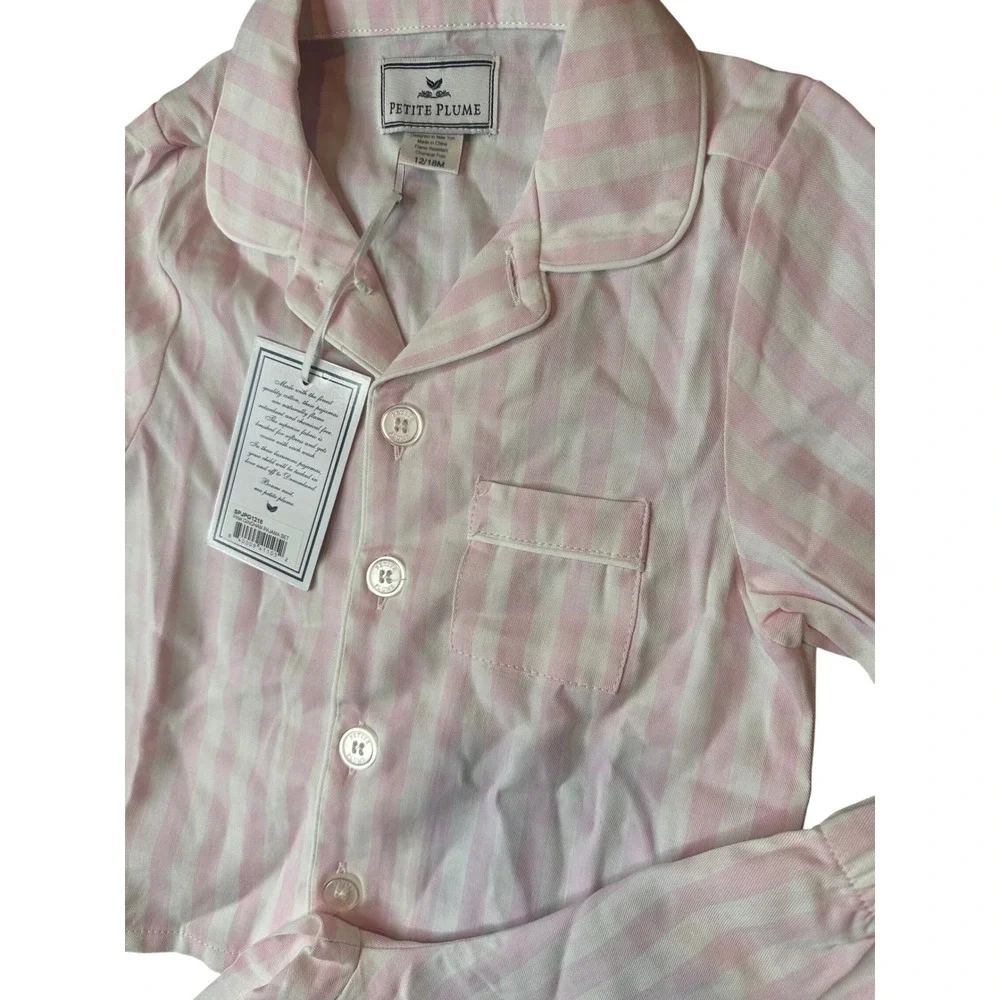 Petite Plume Girls Pink Gingham Pajama Set 12/18M Cotton Blend SPJPG1218
